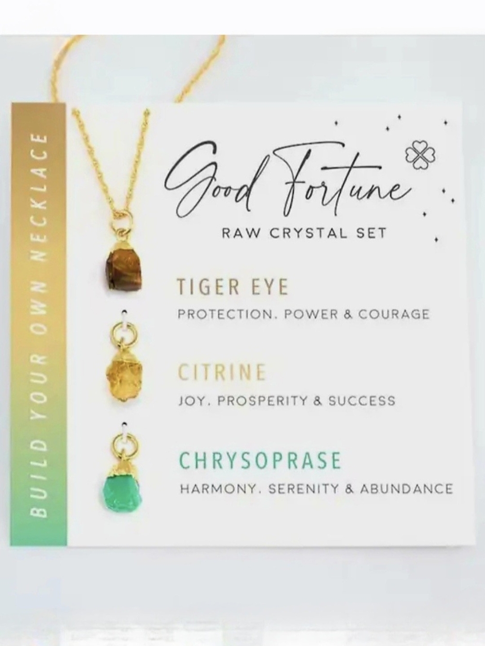 Good Fortune-3 Raw Crystal Pendant Necklace Set,Tiger Eye,Citrine & Chrysoprase‎